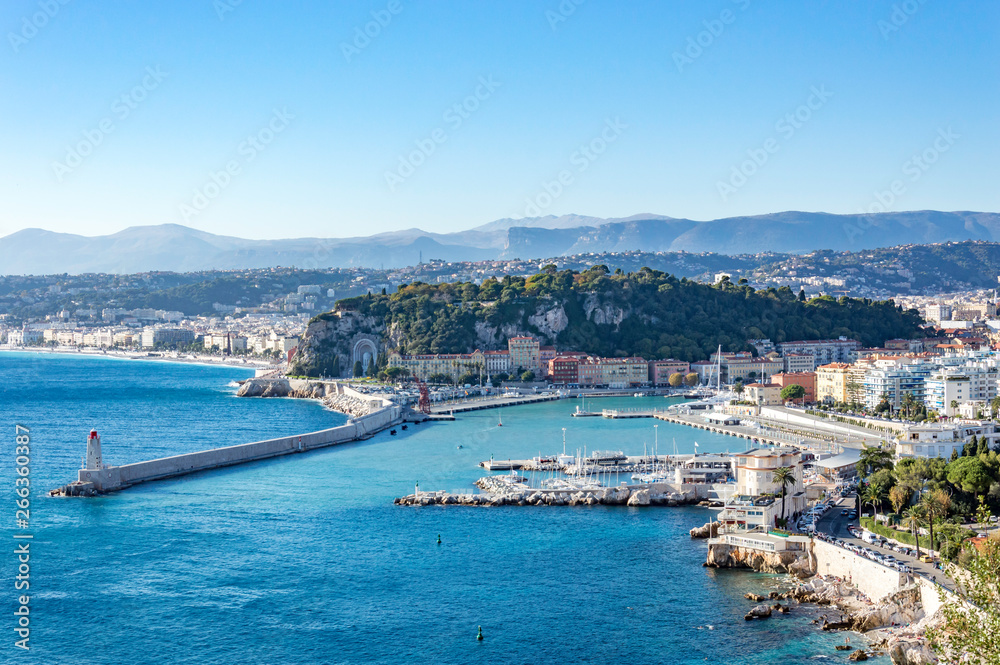Port of Nice with its docks and seacoast