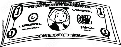 Deformed Cute hand-painted 1 US dollar banknote outline