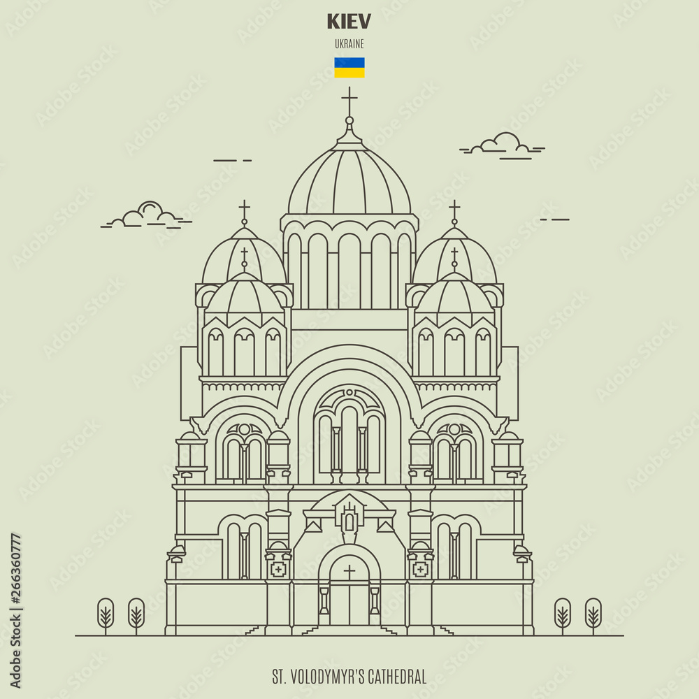St. Volodymyr's Cathedral in Kiev, Ukraine. Landmark icon