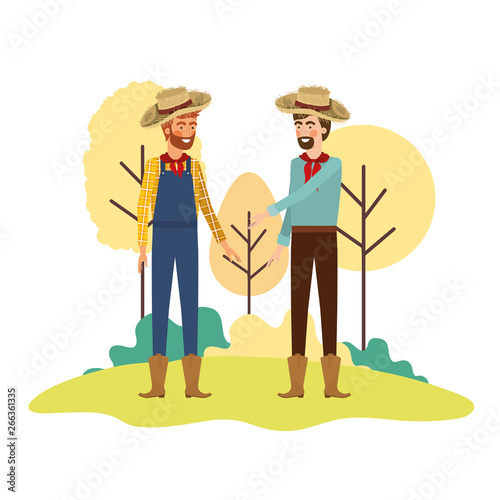 farmers men talking with straw hat