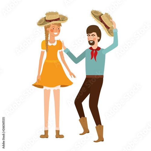 farmers couple dancing with straw hat