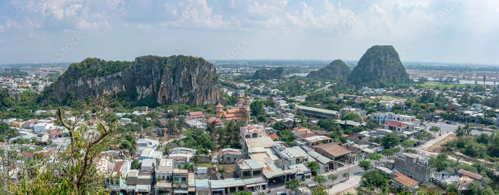 Aerial View of Marble Mountains / a Buddhist Temple and Tourist Attraction in Vietnam
