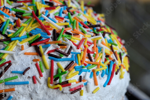 Easter cake with fudge and dressing prepared for the fest. Shallow depth of field