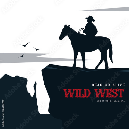 Cowboy banner. Wild West and Rodeo with horse. Texas. Vector illustration.