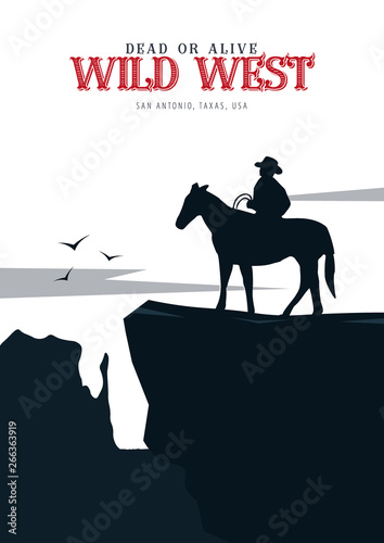 Cowboy banner. Wild West and Rodeo with horse. Texas. Vector illustration.
