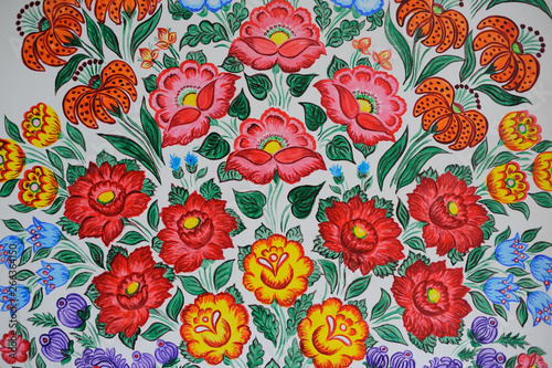 Colorful flower decorative paintings in Zalipie Village in Poland made by local artists