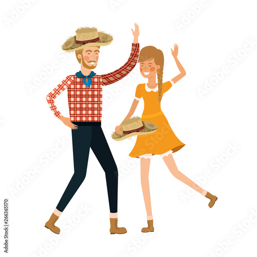 farmers couple dancing with straw hat