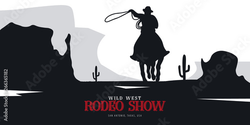 Cowboy banner. Wild West and Rodeo with horse. Texas. Vector illustration.