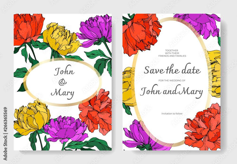 Fototapeta premium Vector Peony botanical flower. Black and white engraved ink art. Wedding background card floral decorative border.