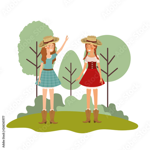 farmers women talking with straw hat