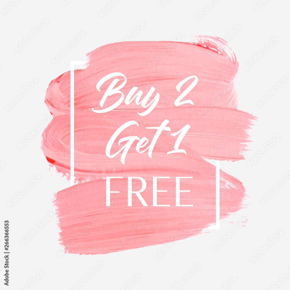 Vecteur Stock Buy 2 Get 1 Free Sale Text Over Watercolor Brush Paint Stroke  Background Vector. | Adobe Stock