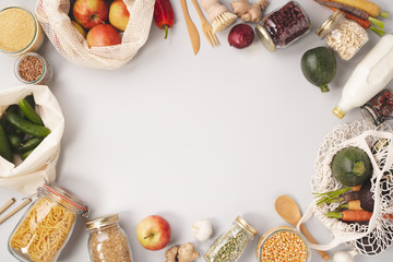 Zero waste concept. Eco-friendly shopping, flat lay