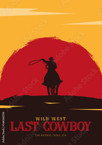 Cowboy banner. Wild West and Rodeo with horse. Texas. Vector illustration.