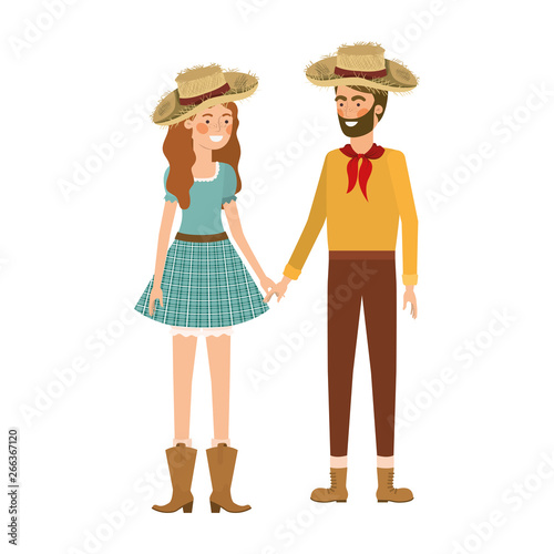 farmers couple talking with straw hat