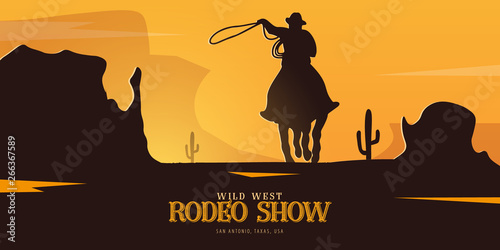 Cowboy banner. Wild West and Rodeo with horse. Texas. Vector illustration.