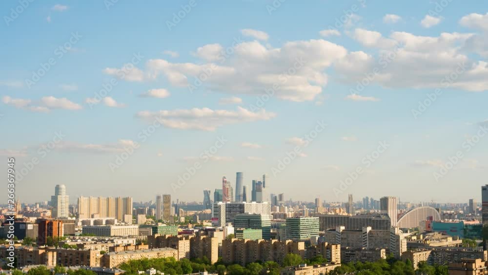 Moscow Russia skyline.Modern city skyscrapers. Moving clouds. timelapse. Moscow Russia skyline.Modern city skyscrapers. Moving clouds. timelapse.
