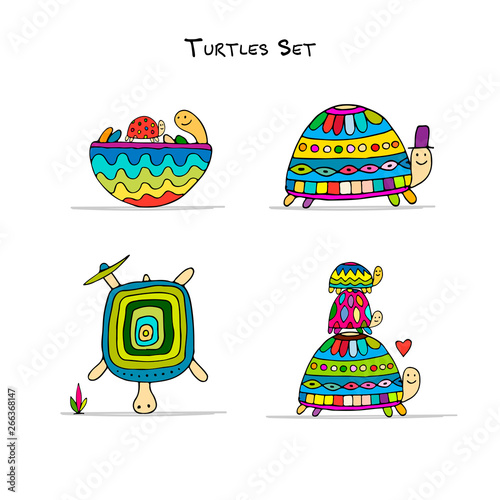 Funny turtles set, sketch for your design