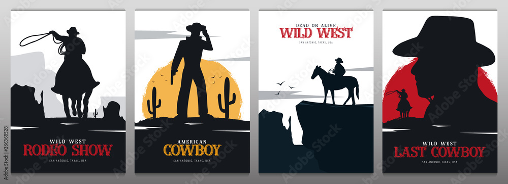Set of Cowboy banners. Rodeo. Wild West banner. Texas. Vector illustration. - obrazy, fototapety, plakaty 