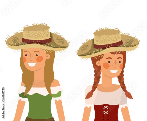 farmers women talking with straw hat