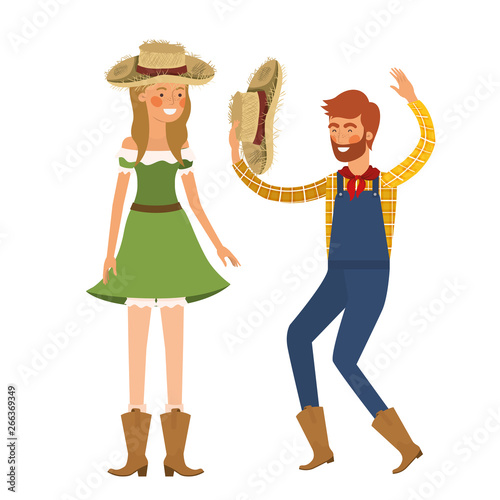 farmers couple dancing with straw hat