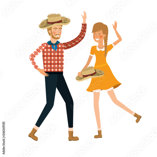 farmers couple dancing with straw hat