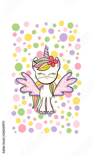 Digital drawing, illustration of Colorful kawaii unicorn
