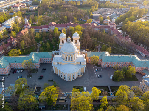 Aeral view to Holy Trinity Alexander Nevsky Lavra. An architectural complex with an Orthodox monastery, a neoclassical cathedral and two baroque churches. photo