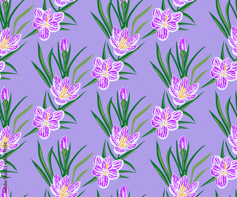 Vector seamless pattern with wild crocus flower