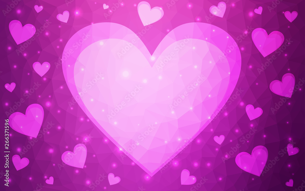 Light Pink vector  background with Shining hearts.