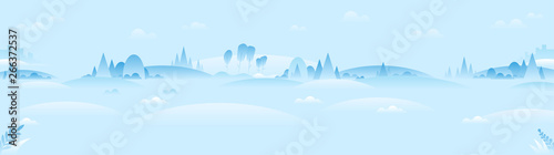 Winter landscape panoramic background in minimalist style