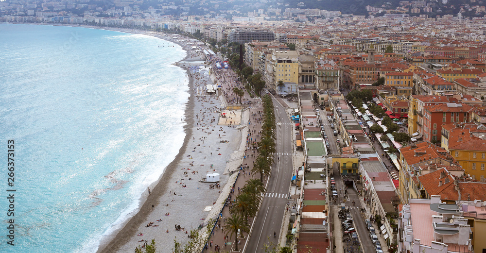 Top view on Promenade des Anglais, one of the most beautiful of Europe.