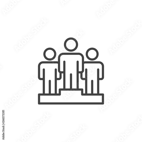 Podium and three winners. Linear icon.