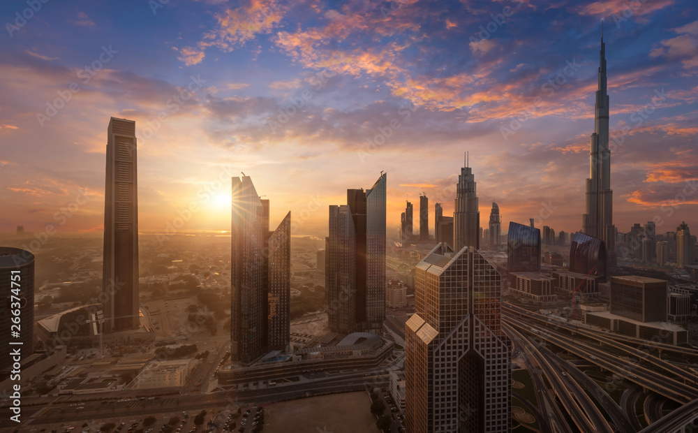 Beautiful sunset at Dubai Downtown