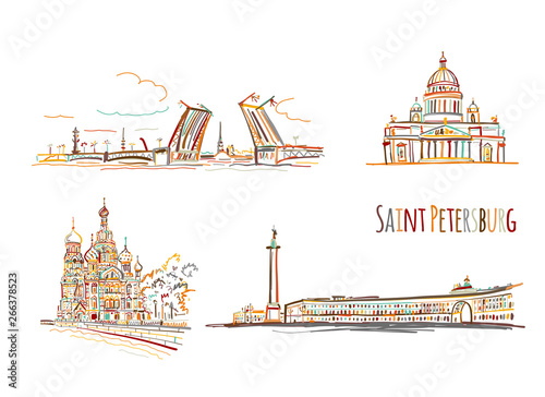 Symbols of Saint Petersburg, Russia. Sketch for your design