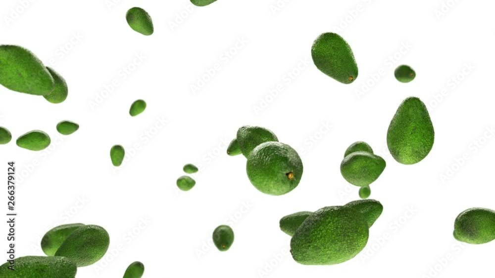 Avocado flying in slow motion, against white Avocado flying in slow motion, against white