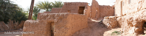 Fototapeta Naklejka Na Ścianę i Meble -  Panoramic photos of buildings and ancient historical places called alqasbat and oases and natural mountains in Morocco are located in the Ouarzazate region near the Moroccan Sahara