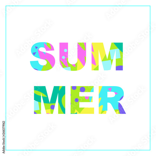 Word Summer with colored abstract fill. Cheerful inscription for the best time of the year. Great for cards, textiles, posters and other types of design.