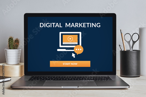 Digital marketing concept on laptop screen