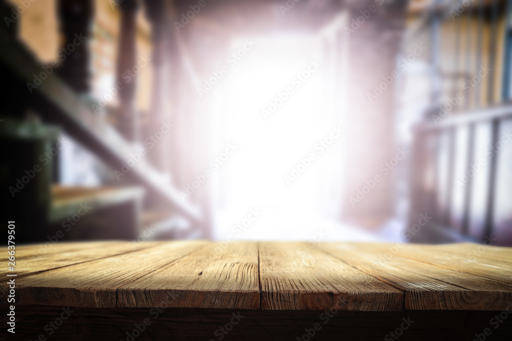 Desk of free space and window background Desk of free space and window background