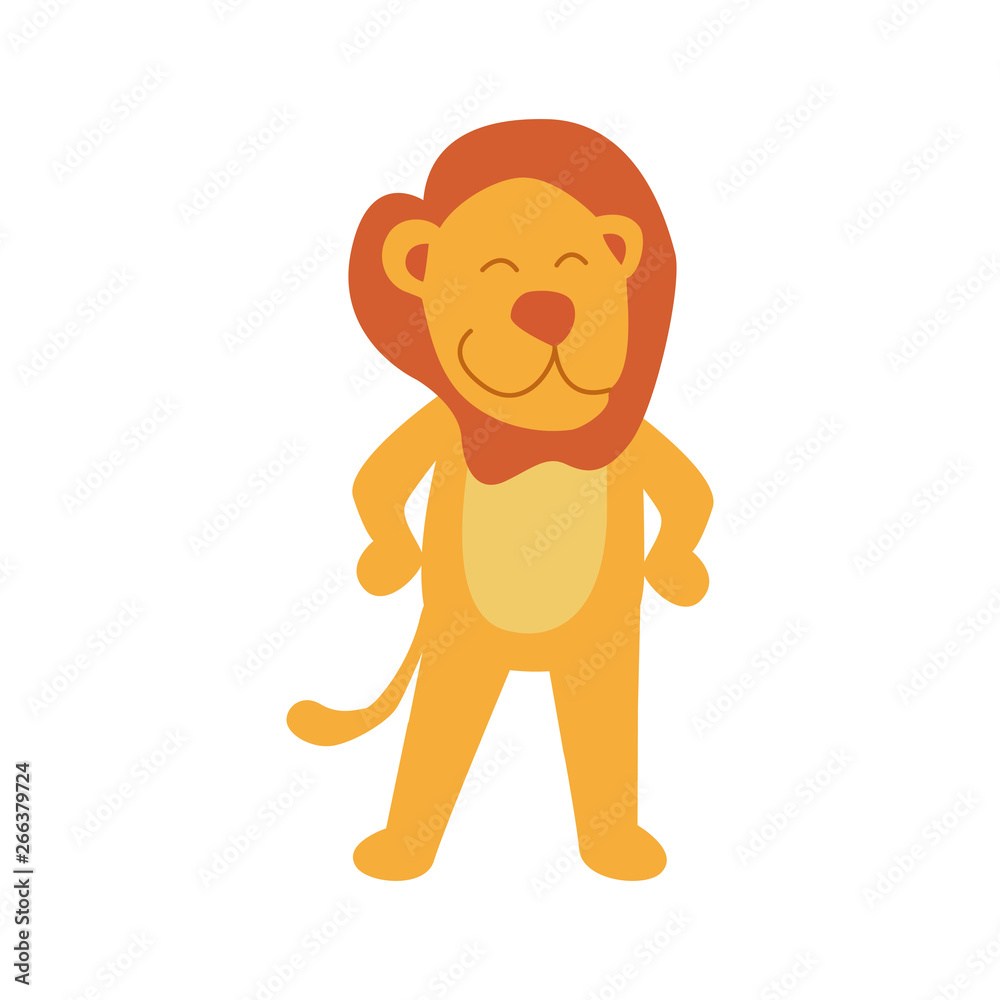 Fototapeta premium cute little lion in cartoon style on white background