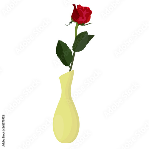 Single red rose in vase vector flat isolated illustration