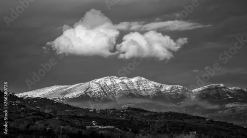 Black and white panorama of summer mountain with snow © Francesco 