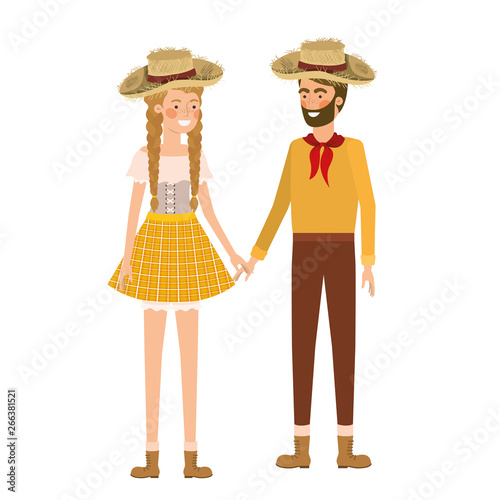 farmers couple talking with straw hat