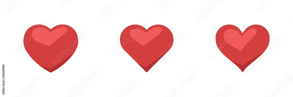 Heart icons, symbol of love. Flat design illustrated red hearts. Heart icons, symbol of love. Flat design illustrated red hearts.