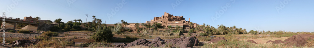 Panoramic photos of buildings and ancient historical places called alqasbat and oases and natural mountains in Morocco are located in the Ouarzazate region near the Moroccan Sahara Panoramic photos of buildings and ancient historical places called alqasbat and oases and natural mountains in Morocco are located in the Ouarzazate region near the Moroccan Sahara