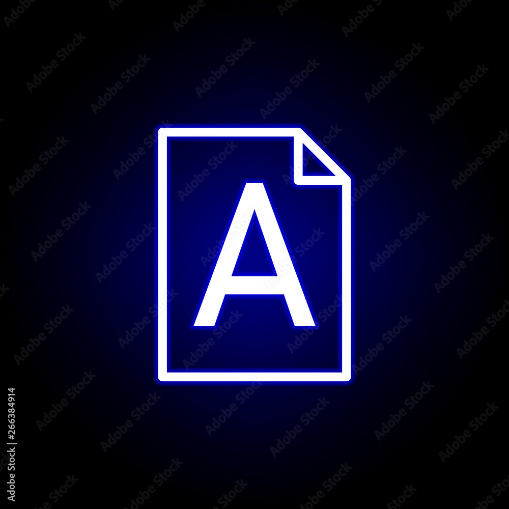 file, word A icon in neon style. Can be used for web, logo, mobile app, UI, UX file, word A icon in neon style. Can be used for web, logo, mobile app, UI, UX