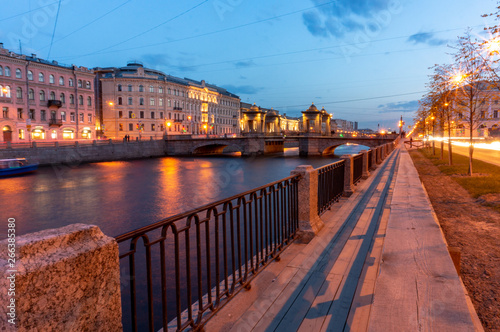 Lomonosov Bridge across the Fontanka River in Saint Petersburg  Russia. Historical towered movable bridge  build in 18th century