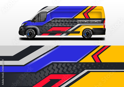 Van vector car wrap  truck  bus  racing  car service. Abstract graphic background graphics