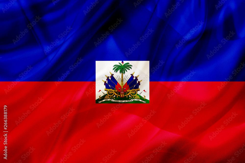 Naklejka premium Haiti country flag on silk or silky waving texture