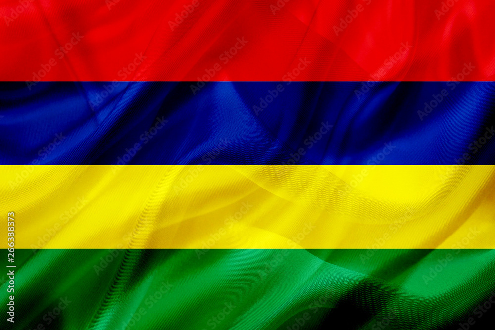 Naklejka premium Mauritius country flag on silk or silky waving texture